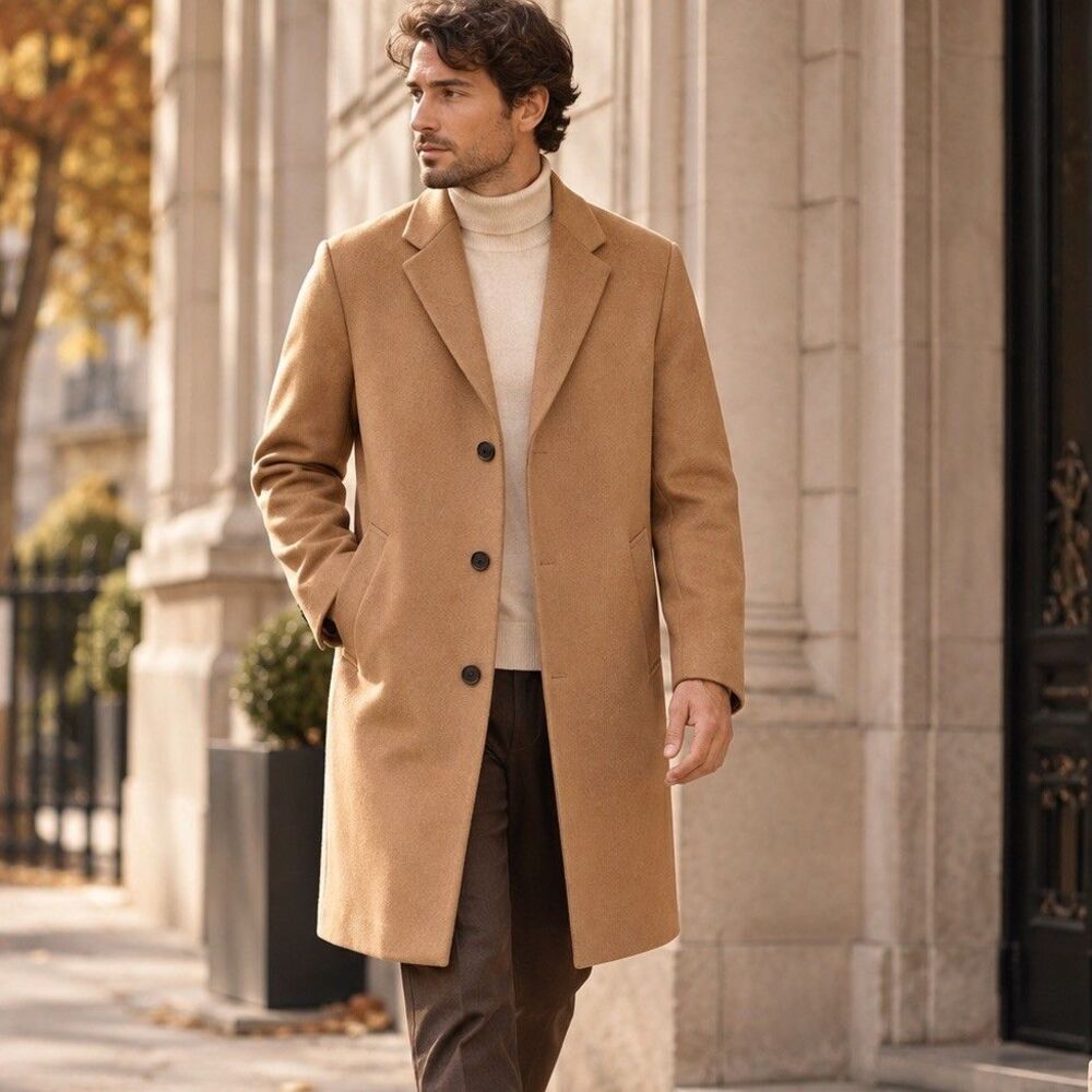 UNIQLO Men’s S Wool Cashmere Chester Coat Camel 90% Wool 10% Cashmere